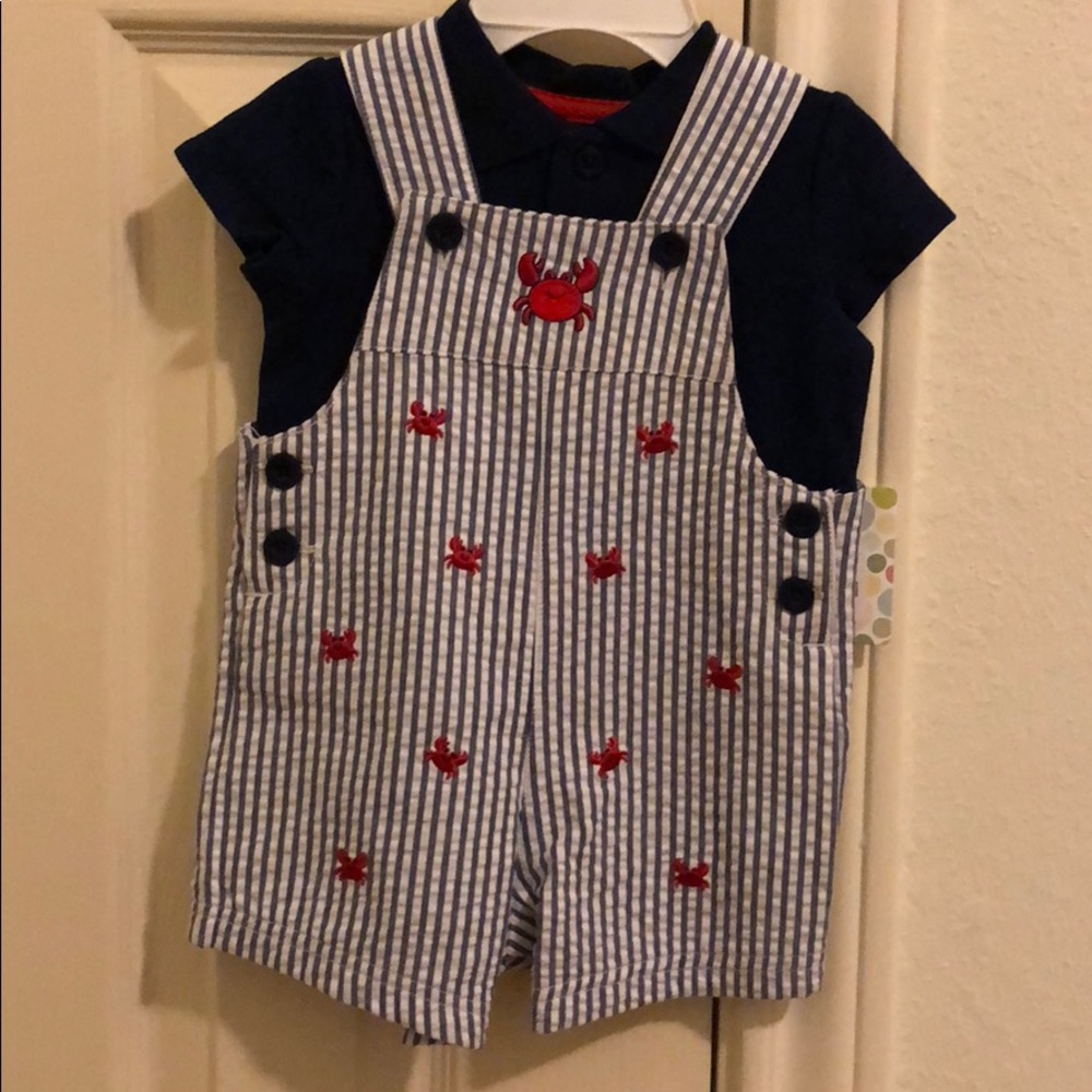 Little Me Crabs Shortall outfit 3m
